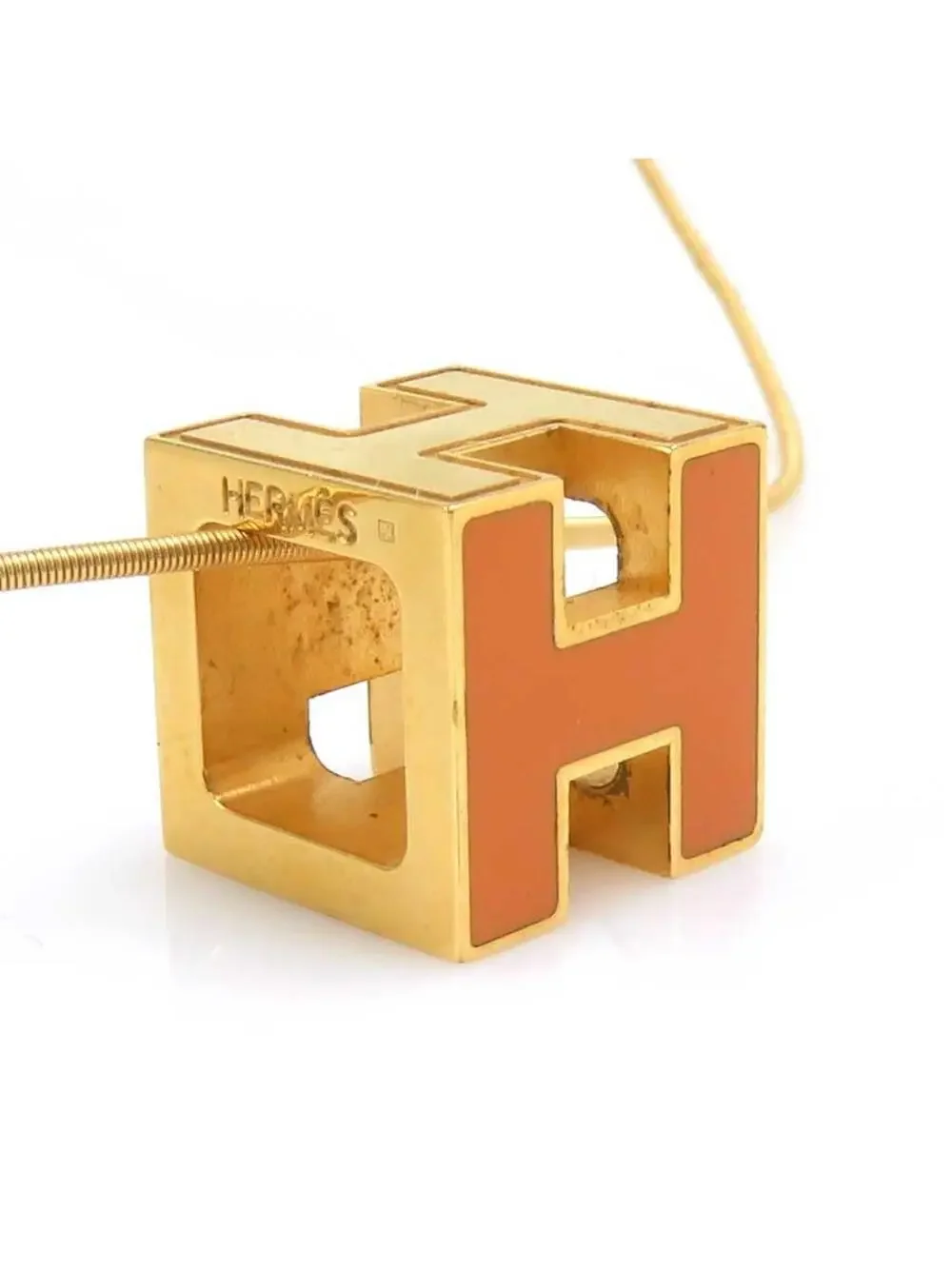 Auth Hermes H Cube Pendant Necklace #302875H37B